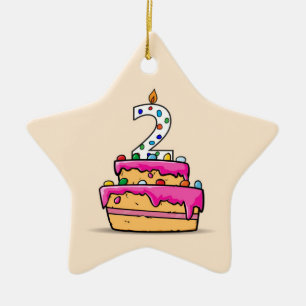 Ornement En Céramique Fille 2e anniversaire, 2 sur Gâteau rose doux