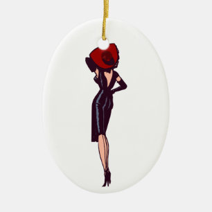Ornement En Céramique Fille de charme Glamour Vintage Rétro Pin-Up