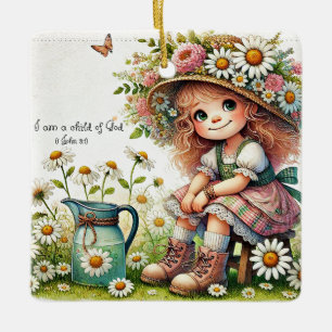 Ornement En Céramique Fille de Dieu personnalisée aux pâquerettes