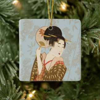 Ornement En Céramique Fille de Geisha japonaise vintage en kimono avec é