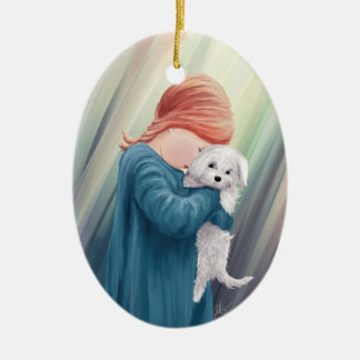 Ornement En Céramique Fille mignonne avec le chien