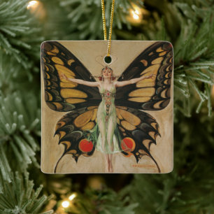 Ornement En Céramique Fille papillon de Leyendecker Art Déco vintage