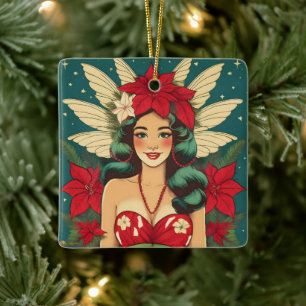 Ornement En Céramique Fille pin-up de Noël tropical rétro des années 50