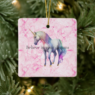 Ornement En Céramique Fille Tourbillonnant Unicorne Rose