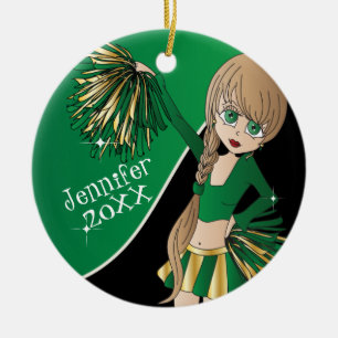 Ornement En Céramique Fille verte de pom-pom girl d'acclamation