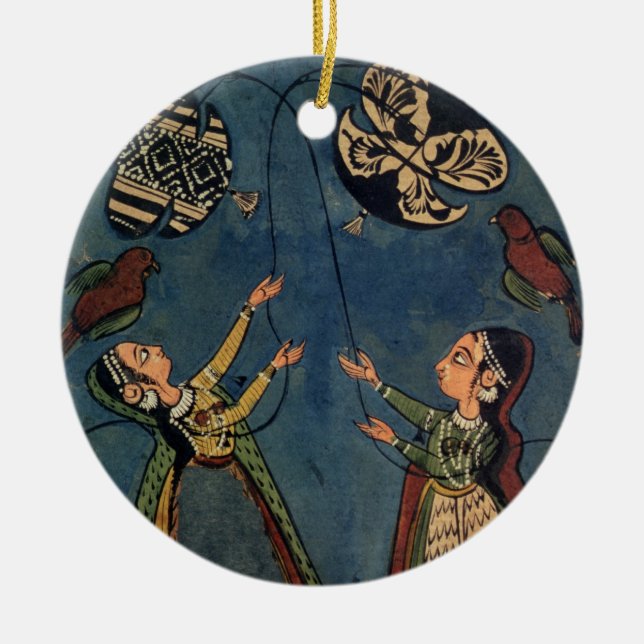 Ornement En Céramique Filles pilotant des cerfs-volants, peinture (Devant)