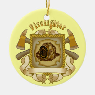 Ornement En Céramique FireFighter Ax Shield round Ceramic Ornament