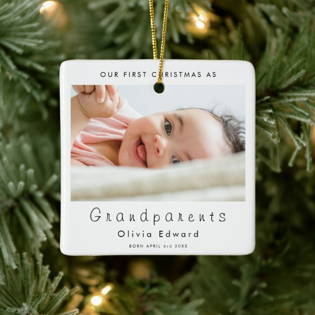 Ornement En Céramique First Christmas as Grandparents Baby Photo (Arbre)