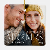 Ornement En Céramique First Christmas As Mr & Mrs Modern Couple Photo (Dos)