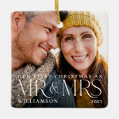 Ornement En Céramique First Christmas As Mr & Mrs Modern Couple Photo (Devant)