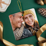 Ornement En Céramique First Christmas As Mr & Mrs Modern Couple Photo<br><div class="desc">Minimal and modern couple's photo first Christmas as Mr. & Mrs. photo ornament. Simple and modern design with a full photo design. Customize with your special photo, year, and name. "Mr & Mrs" photo overlay in an elegant typography. Perfect keepsake ornament with couples celebrating their marriage and first Christmas as...</div>