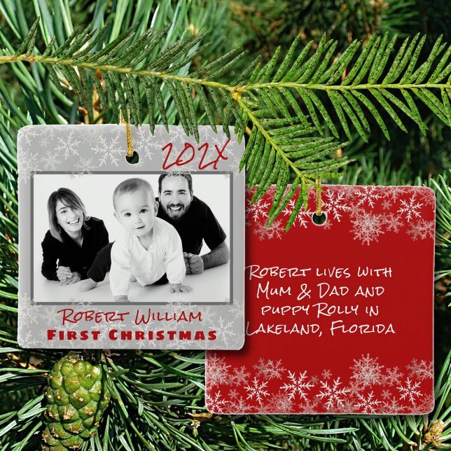 Ornement En Céramique First Christmas Baby Boy Double Sided Ornament (Créateur téléchargé)