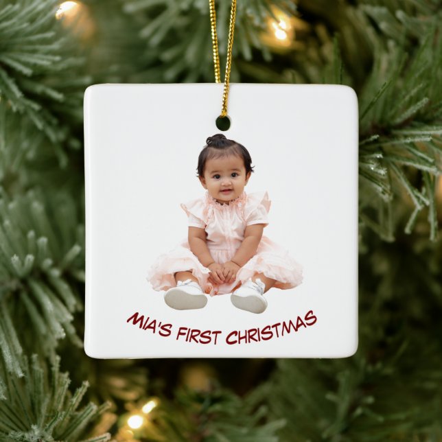 Ornement En Céramique First Christmas Custom Baby Photo Holiday Ornament (Arbre)