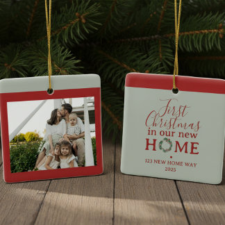 Ornement En Céramique First Christmas In Our New Home Family Photo