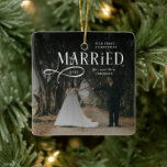 Ornement En Céramique First Christmas Married Mr & Mrs Couples Photo<br><div class="desc">Celebrate your first Christmas as a married couple with the First Christmas Married Mr & Mrs Couples Photo Ornament. Personalize it with your photo to create a heartfelt keepsake that adds a loving,  festive touch to your holiday decor</div>