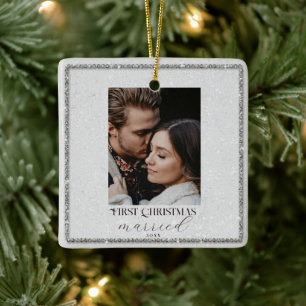 Ornement En Céramique First Christmas Rhinestones Frame Couple Photo