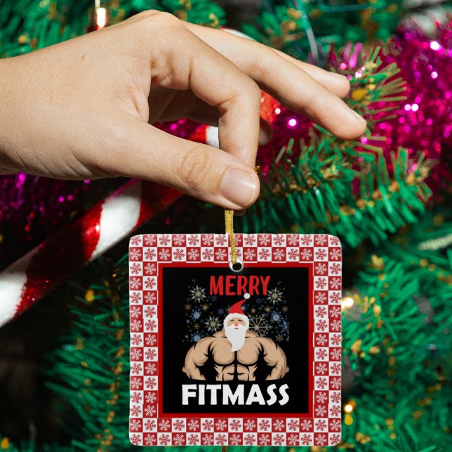 Ornement En Céramique Fitness amusant Theme Noël Fitmas Fitness Trainer (Funny fitness themed ornament.)