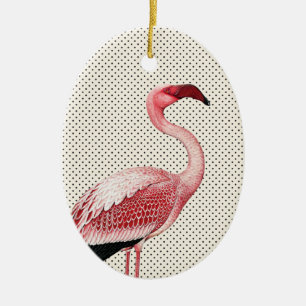 Ornement En Céramique Flamant rose rose et pois vintage