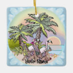 Ornement En Céramique Flamant rose Sunset Beach<br><div class="desc">Flamant rose de plage Sunset Ornement, vêtements de plage, cadeaux de Flamant rose par ArtMuvz Illustration.Cet ornement présente un design de plage flamingo audacieux et attrayant. POUR PERSONNALISER ajoutez votre nom ou ajoutez du texte à la place. Customisez cet ornement de Flamant rose pour le rendre unique à vous ou...</div>