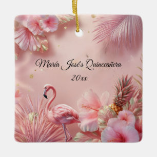 Ornement En Céramique Flamant rose tropical Quinceañera, coutume