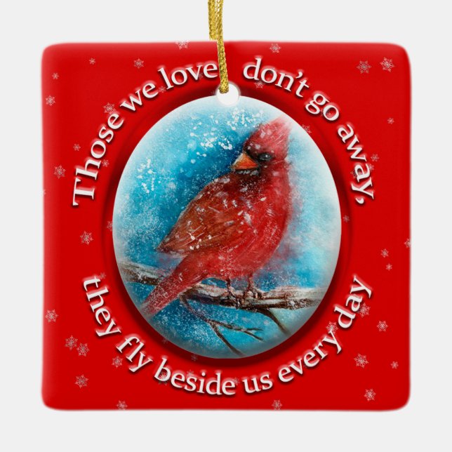 Ornement En Céramique Flammes de neige cardinales de Noël personnalisées (Devant)
