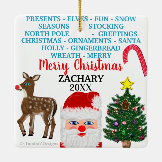 Ornement En Céramique Flammes de neige de Noël Mini 15 Mot Nom du puzzle (Dos)