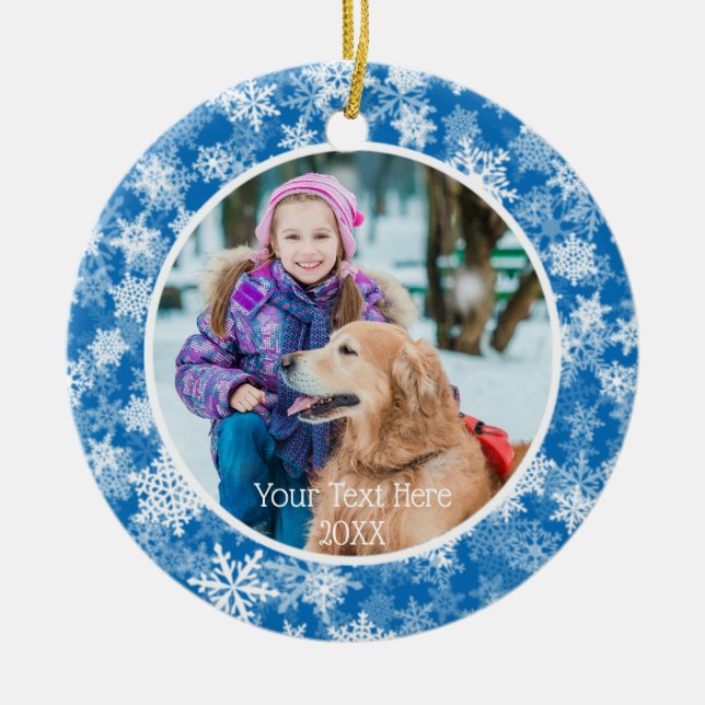 Ornement En Céramique Flèche de neige en bleu et blanc, deux photos, deu (Devant)