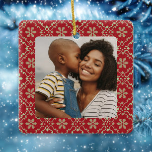 Ornement En Céramique Flèche-neige rouge photo de Noël personnalisée