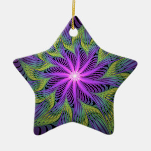 Ornement En Céramique Fleur Abstraite Moderne de Fractale Violette Verte
