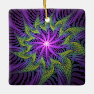 Ornement En Céramique Fleur Abstraite Moderne de Fractale Violette Verte