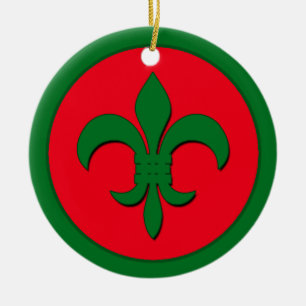 Ornement En Céramique Fleur de Lis de Noël rouge et vert