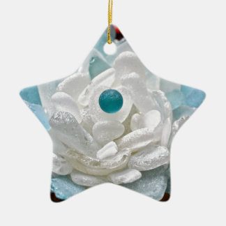 Ornement En Céramique Fleur en verre de mer blanche