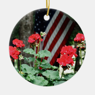 Ornement En Céramique Fleur et drapeau Rouge blanc et bleu