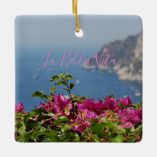 Ornement En Céramique Fleur rose avec vue sur l'océan sur Capri, Italie (Devant)