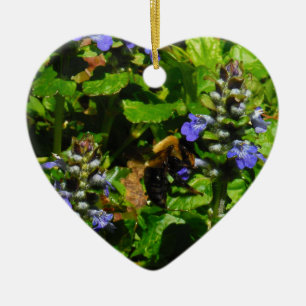 Ornement En Céramique Fleur violette et abeille boursouflante