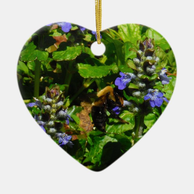 Ornement En Céramique Fleur violette et abeille boursouflante (Devant)