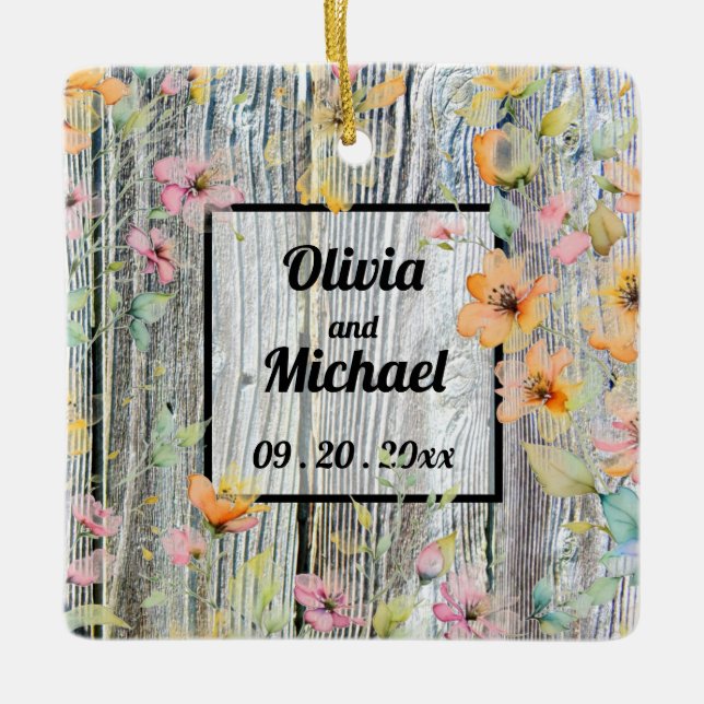 Ornement En Céramique fleurs aquarelles botaniques écriture bois de gran (Devant)