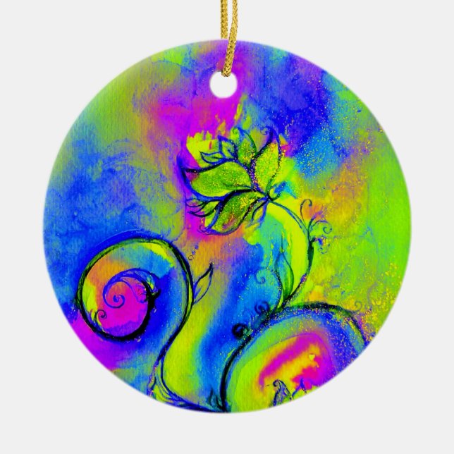 Ornement En Céramique FLEURS BLANCHES MONOGRAM rose jaune violet bleu (Devant)