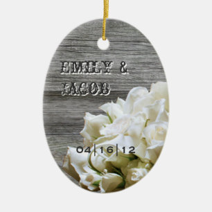 Ornement En Céramique Fleurs Blanches Rustiques Mariage Faveur Ornament
