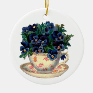 Ornement En Céramique Fleurs dans un art de cru de tasse de thé