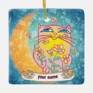 Ornement En Céramique Fleurs de chat de lune
