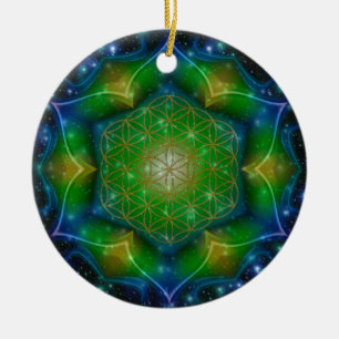 Ornement En Céramique FLEURS DE VIE/Blume des Lebens Mandala V Carré