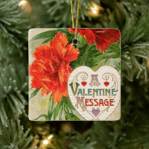 Ornement En Céramique Fleurs d'oeillet, Message de la Saint-Valentin Vin