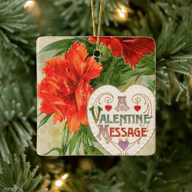 Ornement En Céramique Fleurs d'oeillet, Message de la Saint-Valentin Vin (Arbre)