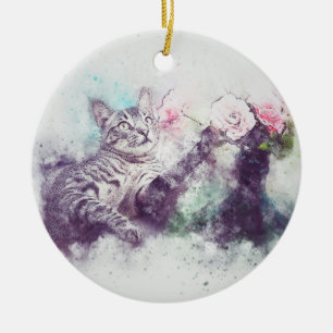 Ornement En Céramique Fleurs pour Kitty ABSTRAIT Aquarelle