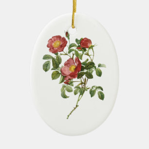 Ornement En Céramique Fleurs Vintage Floral Rose Rouge de l'Amour par Re