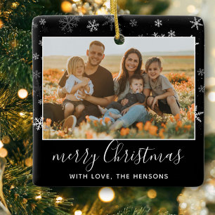 Ornement En Céramique Flocon de neige blanc noir Joyeux Noël Photo