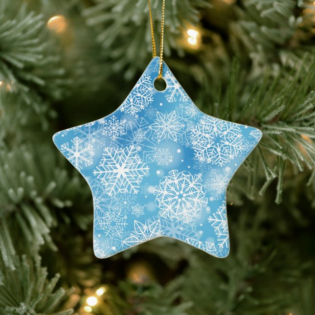 Ornement En Céramique Flocon de neige bleu (Arbre)