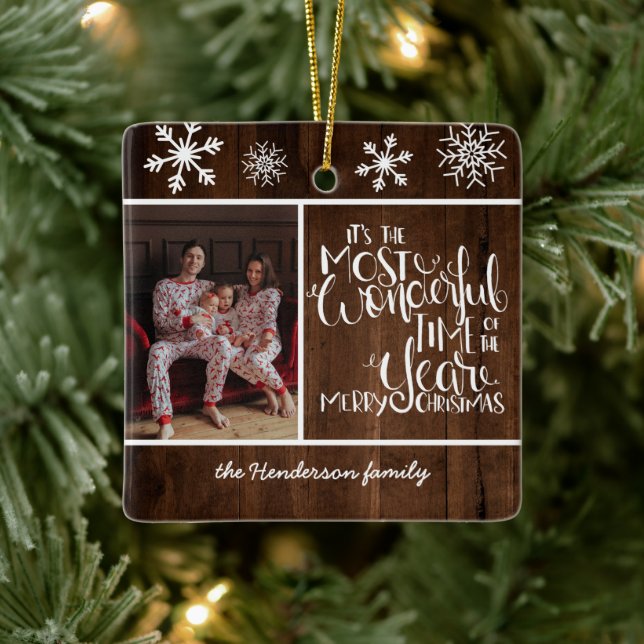 Ornement En Céramique Flocon de neige en bois rustique Merveilleux temps (Arbre)