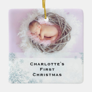 Ornement En Céramique Flocon de neige en cristal  Photo de bébé pour le 